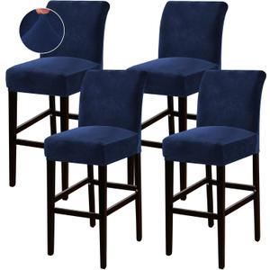 Turquoize Bar Stool Covers 4 Pack Bar Stool Covers with Backs Barstool Covers Velvet Bar Stool Seat Covers Slipcover Pub Counter Stool High Back Chair Covers, Thick Soft Modern Style, Navy, 4