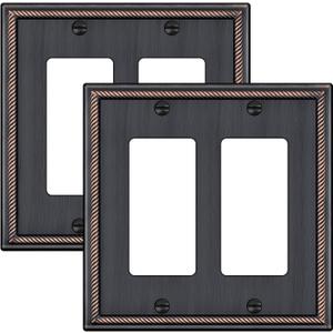 Wall Plate for Electrical Outlets, Decorative Oil Rubbed Bronze Switch Plates Outlet Cover, Light Switch Cover Plate, 2-Gang Wall Plates, Solid Zinc Alloy (Double Decorator, 2 Pack)