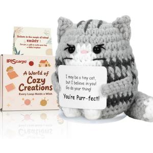 Positive Crochet Cat Animal,Christmas Birthday Gifts for Women MenStocking Stuffers Thanksgiving Basket Decor Son Daughter Grandma Friend Coworkers Self Care Gift Emotional Inspirational Support