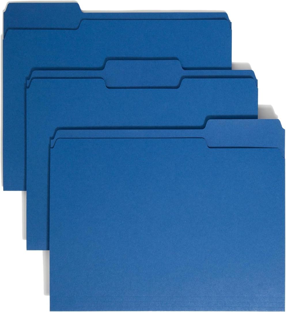 Smead Standard File Folders, 100 Count, Navy, 1/3-Cut Tabs, Letter Size (13193)