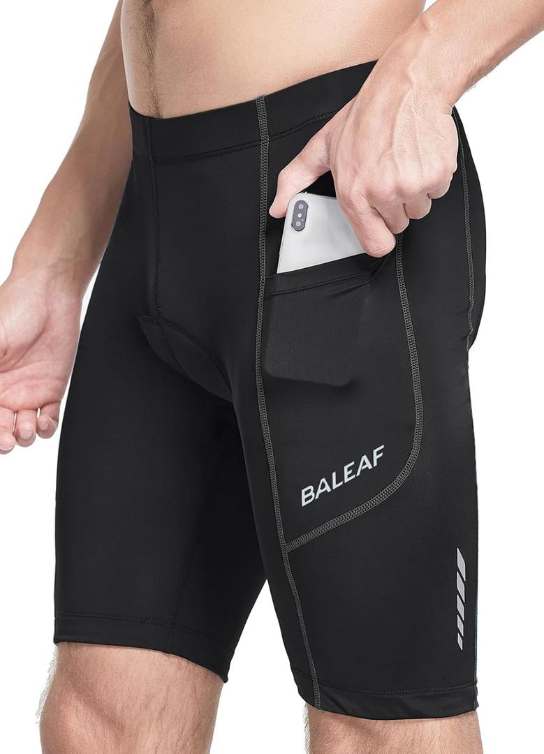 baleaf Men's Padded Bike Shorts Cycling Road Biking Riding Bicycle Cycle Wear Pockets UPF 50+ MTB Accessories Tights (Medium, Classic-black/Grey)