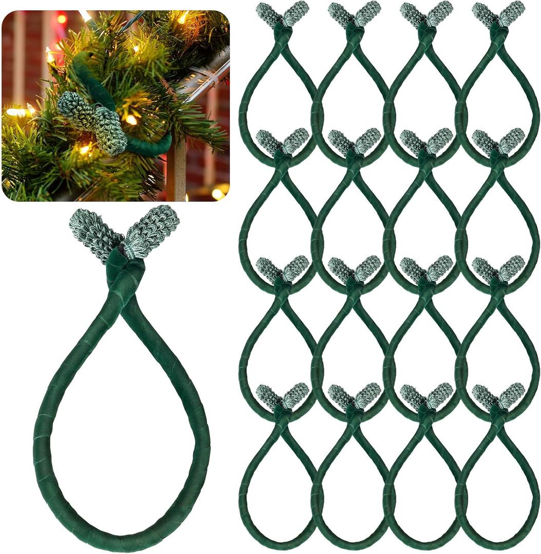Jutom 16 Pcs 20 Inches Christmas Velvet Garland Ties Decorative Banister Twist Ties Reusable and Flexible for Xmas Light Banisters Home Stairways Railings Decoration