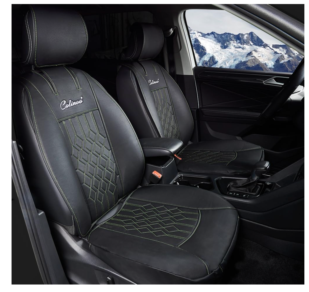 COLINOO Leather Car Seat Cover Waterproof Seat Protector Universal Fit Vehicle Seat Cover Black-Red Line 2 Pcs