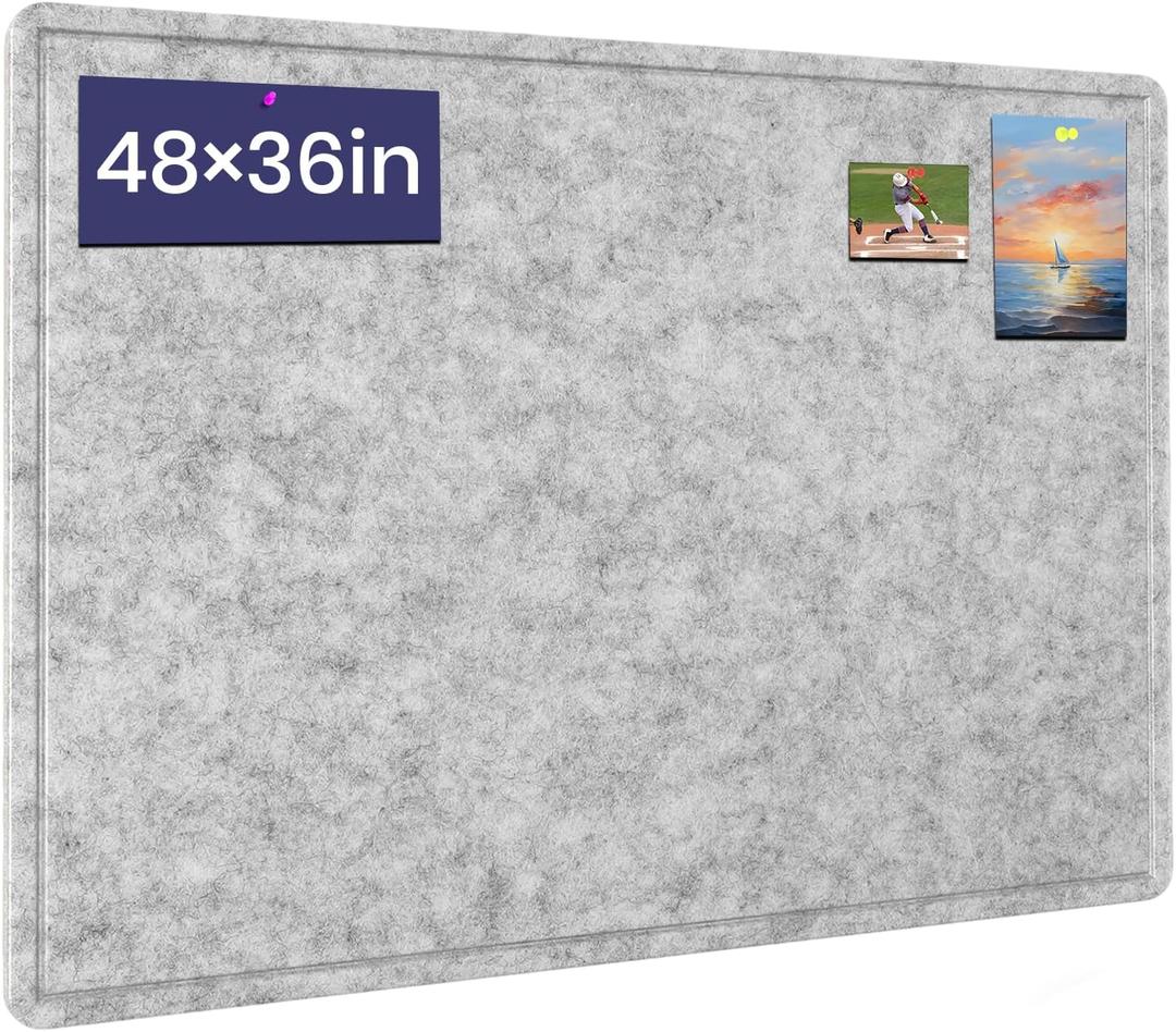 Large Cork Bulletin Board 48" x 36", Felt Pin Board, Silver Gray