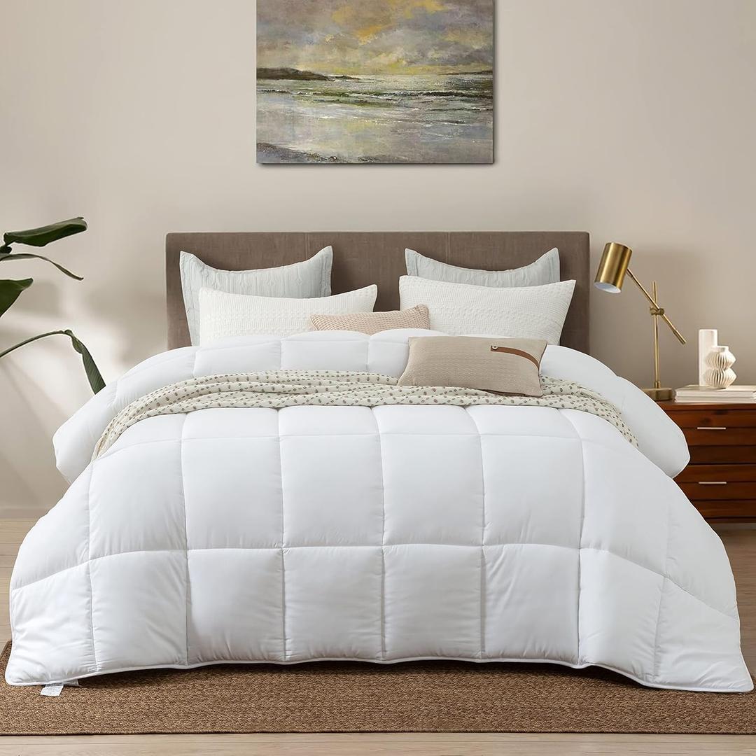 Dorrin Nessin Down Alternative Comforter King Size All Season Duvet Insert, Ultra Soft Double Brushed Microfiber Quilt Cover, Classic Box Stitched with Corner Tabs, White Color (King-106x90, Solid White)