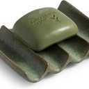 Draining Ceramic Soap Dish - Fluted Design, Bar Soap Holder for Shower & Bathroom, Soap Saver Sponge Lift, Green