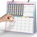 Kids Monthly Planner with 42 Event Stamps, Reusable Desk Calendar | Undated Desktop Planner, Replaceable Pages, Date Display Stamps Box, For Habits, Journaling & Family Planning