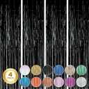 Twinkle Star 4 Pack Photo Booth Backdrop 3FT x 8FT Metallic Tinsel Foil Fringe Curtains Environmental Background Streamers for Birthday Wedding Party Christmas Decorations (Black)