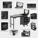 Portable Nail Desk for Nail Tech, Foldable Manicure Table with 3 Drawers & Mirror, Rolling Nail Table with Lockable Train Case, Nail Polish Organizer, Mobile Nail Tech Workstation with Wheels, Black