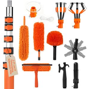 30FT Light Bulb Changer for High Ceilings with 5-24FT Heavy Duty Extension Pole,High Ceiling Fan Duster Extendable Reusable Cobweb,Feather,Window Cleaning Squeegee Kit for Home & House,Interior Roof