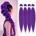 Purple Braiding Hair Pre Stretched 22Inch Synthetic Hair Extensions | Long Straight Crochet Hair,for Stage Party Halloween Costume Cosplay,90g/Pack,Minimal Shedding,Skin-friendly,Soft,4 Packs