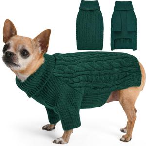 Dog Sweater for Small Dogs Boys Girls Puppy Turtleneck Pullover Cable Knit Winter Stretch Clothes Chihuahua Yorkie Toy Poodle Pomeranian Long Sleeves (XS, Green)