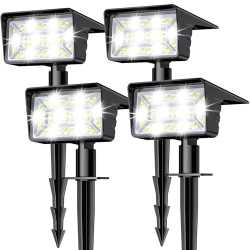 LAMKEEP Solar Spot Lights Outdoor with 60 LED & Auto On/Off, 4 Pack Solar Lights Outdoor Waterproof IP68 with 3 Lighting Modes, 2-in-1 Solars Landscape Light for Outside, Garden, Yard(Cool White)