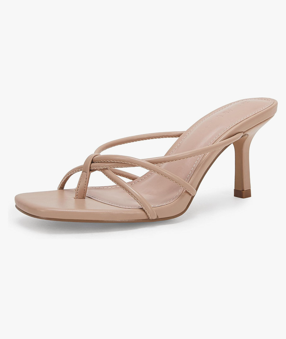 LAICIGO Women’s Square Open Toe Flip Flops Stiletto Heels Strappy Thong Slide on Slingback Mules Sandals. Size 8,5