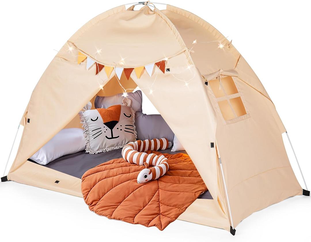 Twin Bed Canopy with Reinforced Rods | Cozy Bed Tent for Kids | Hideaway Canopy for Girls Room & Boys & Fort for Kids Indoor Play Time or Sleepy Time Foldable Toddler Bedroom Privacy Sleeping