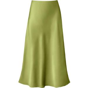 Modegal Women's Satin High Waist Hidden Elasticized Waistband Flared Casual A Line Midi Skirt (Green, M)