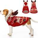OTOB Medium Large Dog Sweater Christmas Hoodie Holiday, Soft Warm Ugly Christmas Sweater for Dogs, Dog Outfit with Reindeer Snowflake and Leash Hole, Cold Weather Pet Knitwear Clothes, L