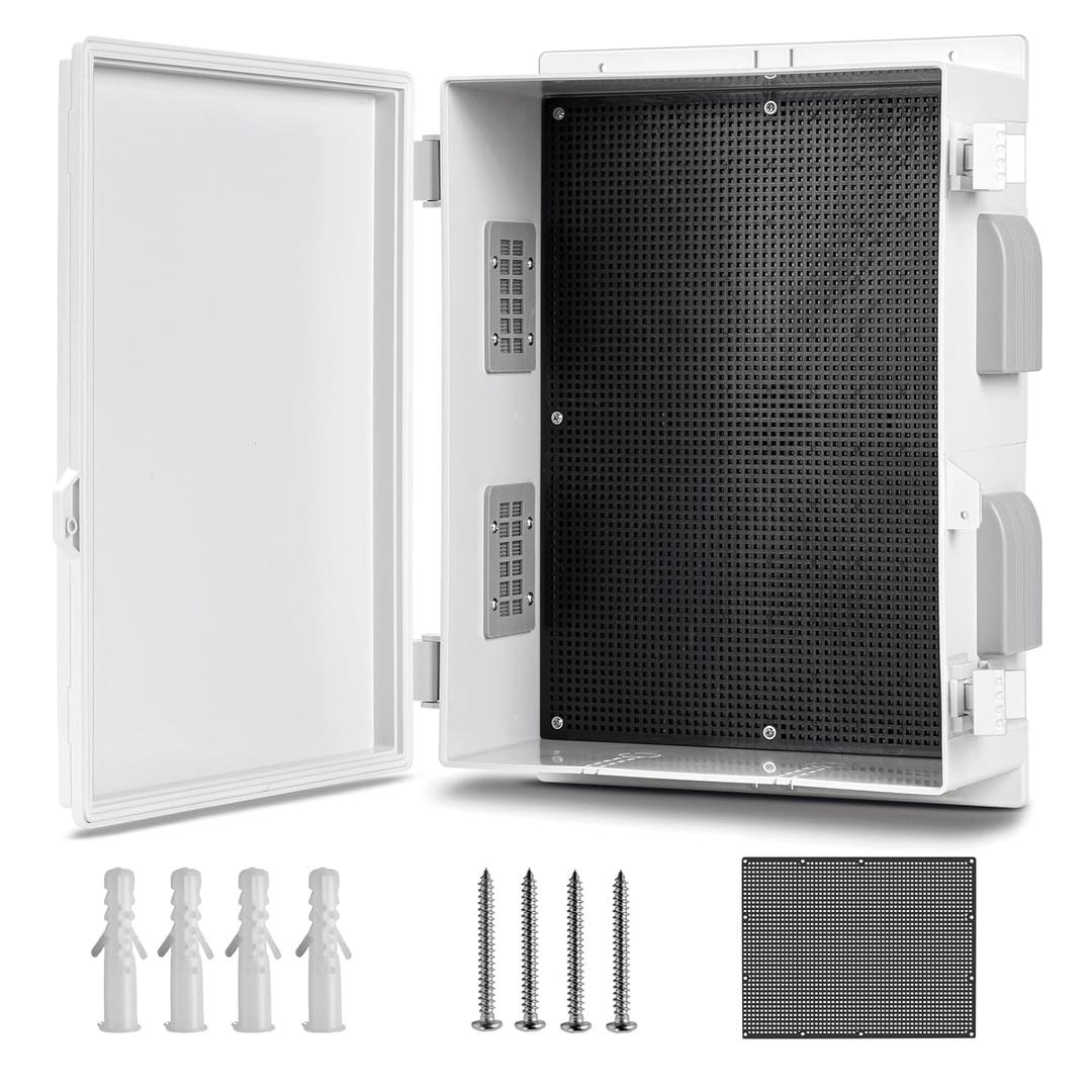 Outdoor Waterproof Electrical Junction Box, ABS Water Resistant Enclosure with Internal Mounting Panel & Hinged Cover (15.7" H* 11" L* 5.9" W)