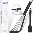 Fish Spatula,600 Heat Resistant Silicone Fish Spatula with Basting Brush,for Nonstick Cookware,Flexible Slotted Fishs Turner Spatulas,BPA Free,Dishwasher Safe(Black)