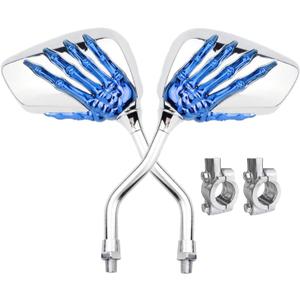 Pairs of Distinctive Skull Skeleton Hand Bicycle Mirror, Rearview Side Mirror Handlebar Mirror Mount Holder Clamp Adaptor 10mm for Scooter Moped Bike Standard Bike Motorcycle (blue)