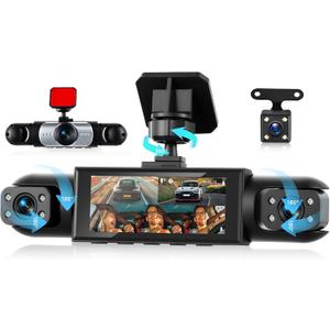 4 Channel 360° Dash Camera Front and Rear Inside Left Right, 3.16 Inch Dash Cam for Cars, Built-in Night Vision, Sensitive Motion Detection 24/7 Recording Parking Mode Monitor Reversing Help