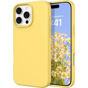 DOMAVER Case for iPhone 16 Pro 6.3'' Case Smooth Liquid Silicone Soft Gel Rubber Microfiber Lining Cushion Cover Shockproof Protective Phone Cases Compatible with iPhone 16 Pro - Yellow