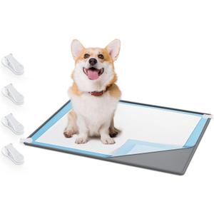 Timgle 1 Dog Pee Pad Holder Puppy Pad Tray 30 x 24 Inches Silicone Dog Potty Tray No Spill Pee Mat Potty Cushion Holder with 4 Clamps for Pets, Easy to Clean and Store(Gray)