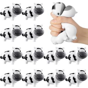 Meooeck 12 Pcs Cow Stress Relief Toy Stress Ball for Adults Mini Animal Stuffy Fidget Toys Black and White Cute Cow Gifts for Easter Basket Stuffer Birthday Party Office Workers ADHD Autism Anxiety Black and White