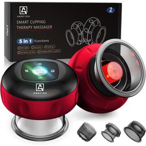 5-in-1 Cupping Kit for Massage Therapy, 12 Levels Smart Dynamic Cupping Set with Red Ligh-t Therapy&Heat Penetrates for Targeted Pain Relief, Knots, Aches, Muscle Soreness - 2Pcs(Red&Red)