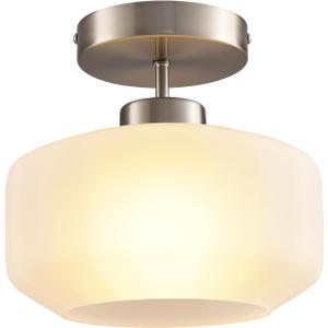 Industrial Nickel Matte Light Fixtures Ceiling Mount, with Frosted Glass Shades Semi Flush Mount Ceiling Light, for Hallway Fixtures Kitchen, Foyer