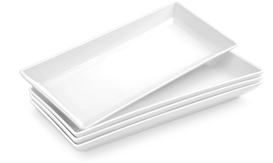 MALACASA Serving Platters Set of 4, Ceramic Serving Platters and Trays for Serving Food, Rectangular Serving Trays for Party, Large Serving Plates, Party Serving Trays and Platters  12 Inch, White