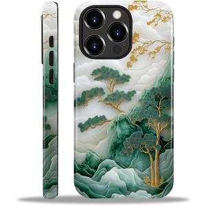 Compatible with iPhone 11 Pro Case,Hybrid 2-Layer Hard Shell Silicone Case - Mountain Tree Landscape - Scratch Resistant Shockproof Cover