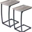 C-Shaped End-Table Set of 2 - Side Table for Couch,Curved Support Legs, Slide Under Couch Table for Sofa, TV Tray Table for Living Room BedroomLvory (Grey)
