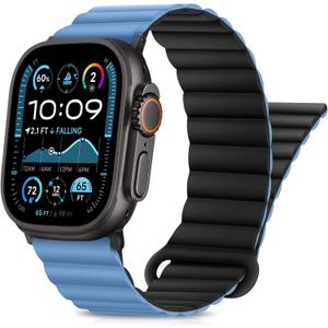 HITZEE Compatible with Apple Watch Band 49/46/45/44/42/41/40/38mm, Double Sided Silicone Magnetic Band Compatible for iWatch Ultra 3/2/1 Series 11 10 9 8 7 SE3 6 5-1 (42/44/45/46/49mm, Blue Black)