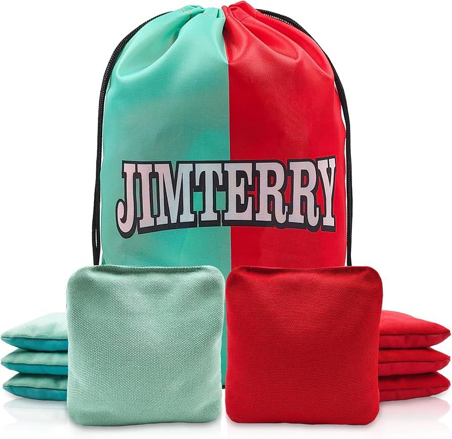 JIMTERRY Professional Cornhole Bags Set of 8 Dual Sided Corn Holes Bags Double Sided Regulation Slick and Stick Corn Hole Bean Bags for Pro Corn Hole Game