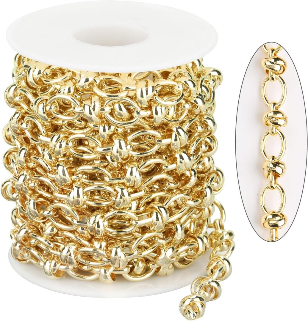 KYUNHOO 13 Feet Strong Circle Link Chain Spool Light Gold Plated Iron Jewelry Chains for Making Jewelry Unwelded Mental Chain for Crafting Finding Jewelry Making Supply