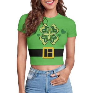 St Patricks Day Shirt Women Costume Green Shamrock Print St. Patrick's Day Tops Outfits Tee Tops Cropped Baby Te (Green, M)