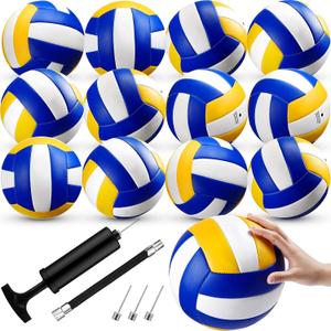 Wettarn 12 Pcs Official Size 5 Volleyballs Bulk Soft Recreational Volleyballs with Pump Regulation Size for Beginner Indoor Outdoor Beach Gym Pool Sand Sport (Yellow, White, Blue)