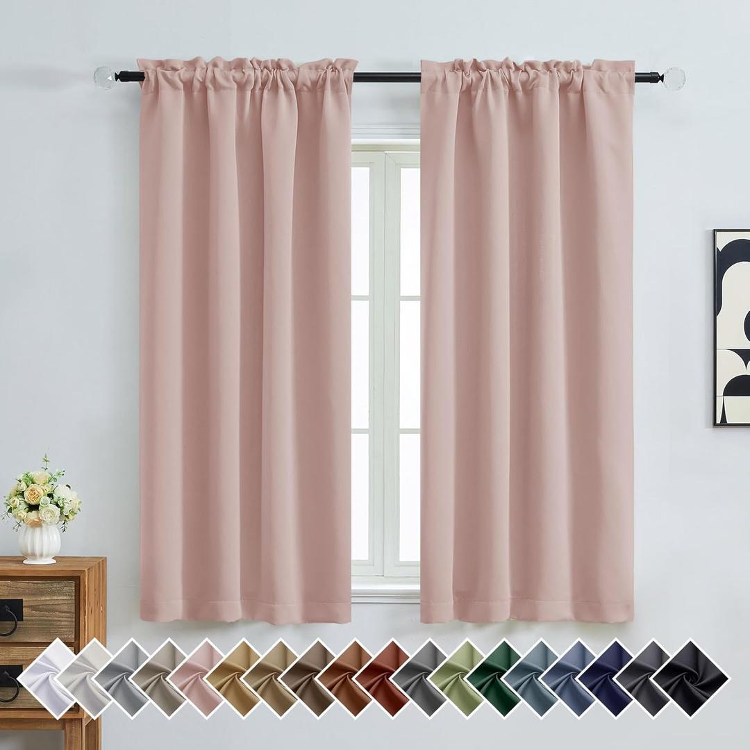 OVZME Blush Pink Blackout Curtains 2 Panels for Girls Room, Thermal Insulated Room Darkening Curtains for Living Room, Energy Saving Window Treatment Curtains Blackout Drapes, 2x40Wx63L Inches