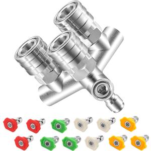 Triple Pressure Washer Nozzle, 3-in-1 Power Washer Tips, 3 Nozzles for Pressure Washing with 12PCS Power Washer Spray Nozzles (0, 15, 25, 40 Degree), 1/4 Inch Quick Connect, 5000 PSI