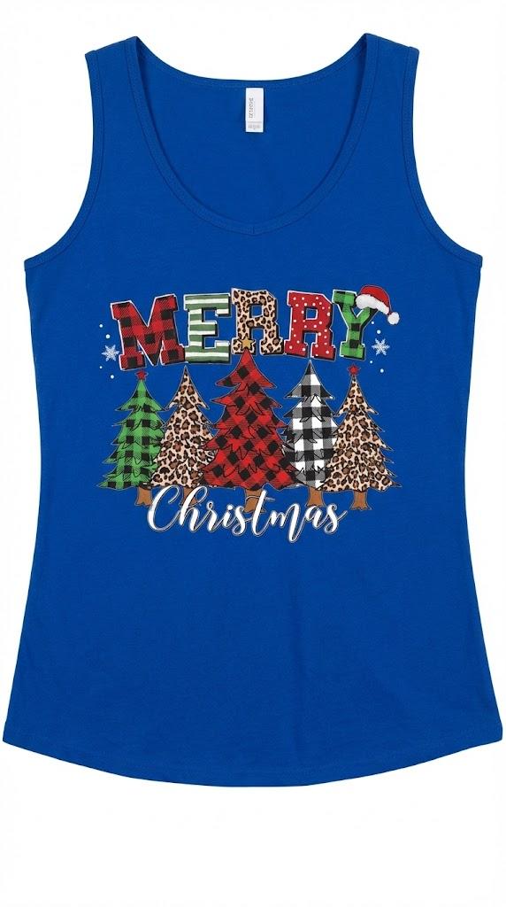 Funny Merry Christmas Tree Xmas Buffalo Plaid Women Men Tank Top XL
