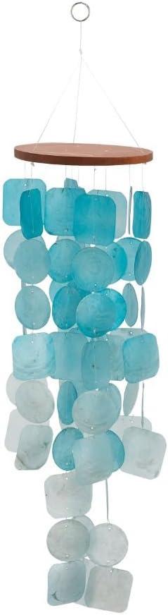 Deco 79 Wood Capiz Sq Teal Windchime 24" H-40387, 24" (6" x 6" x 24")