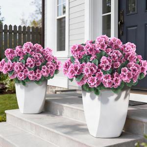 GLIDLION 24 Bundles Artificial Geranium Flowers for Spring Summer Decor, UV-Resistant Fake Plants Realistic Faux Silk Bouquets for Front Door Farmhouse Garden Porch Home Outdoor Decor (Pink)
