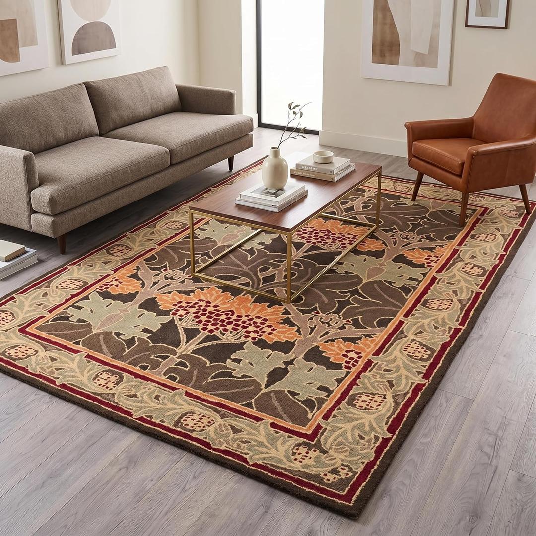 Restoration and Renovation Handmade W Morris Traditional Oriental 100% Wool Area Rug - Cecil Green Floral Motif Style, Thick & Soft Carpet - Perfect for Living Room, Bedroom (Cecil Green, 5' x 8')