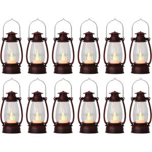 Reperla 12Pcs Hand-Brushed Red Mini Lanterns for Vintage Christmas Table Decorations – 6Inch Small Candle Lanterns for Western Cowboy Camping Halloween Weddings Party Centerpiece & Hanging Ornaments
