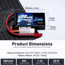 Zeee 2S Lipo Battery 600mAh 7.4V 50C with JST Connector for FPV Helicopter Airplane RC Boat Racing Drone Quadcopter RC Car RC Models(2 Pack)