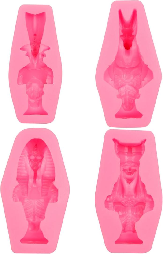 Pharaoh Sphinx Mummy Silicone Chocolate Molds 4 Pcs, Egyptian Pharaoh Fondant Mold Egyptian Party Decorations Mold for Cake Decoration Candy Cupcake Topper Cake Polymer Clay Crafts Epoxy Resin