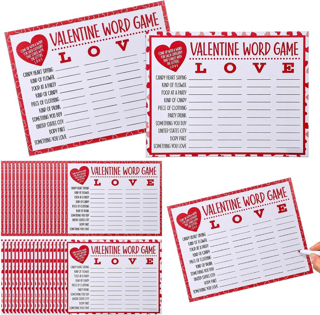 Eaasty 36 Pcs Valentines Party Games Card Valentine Letter Word Game Fun Interactive Word Building Games for Valentine's Day Party Gift Favors Fun Engaging Educational Activity