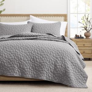 Quilt Bedding Set Queen Size - Lightweight Quilt Set Summer Farmhouse Grey, Soft Bedding Bedspread Coverlet Modern Fall Quilt with 2 Pillow Shams for Bedroom Home Bed All Season (Grey, Pebble Queen)