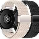 One Click Galaxy Watch 7 Band for Samsung Galaxy Watch 7 6 5 4 FE Band 40mm 44mm/6 Classic 47mm 43mm/4 Classic 46mm 42mm/5 Pro 45mm Band 20mm Elastic Braided Fabric Magnetic Strap (Black/Starlight)